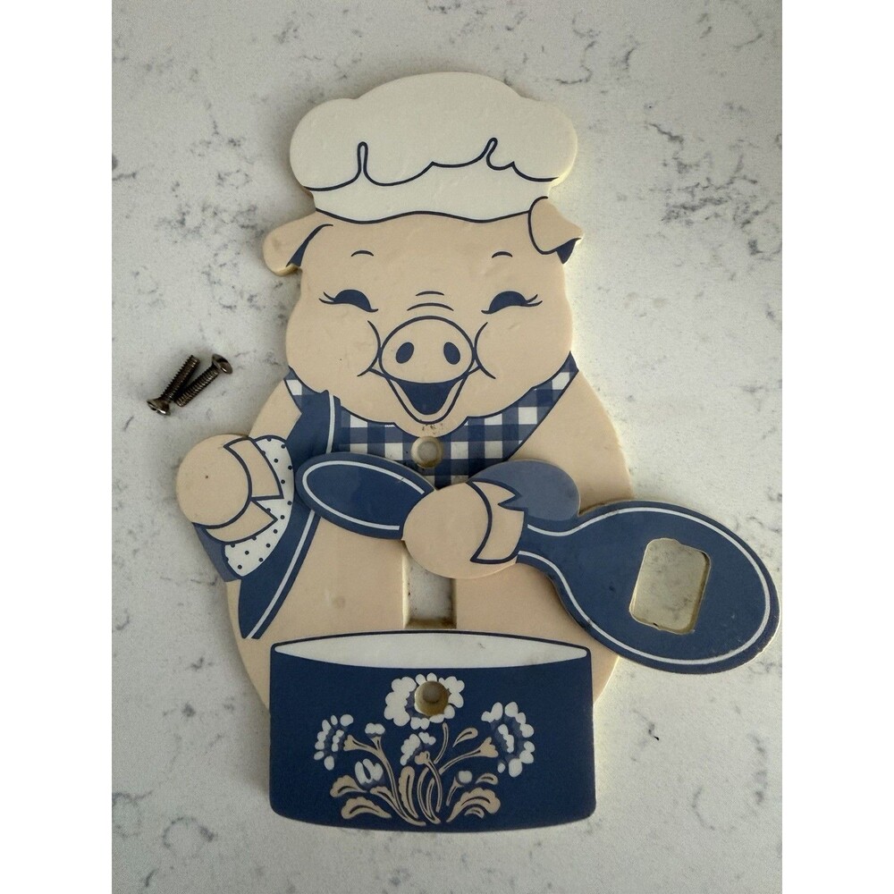 Vintage Chef Pig Light Switch Cover Blue Country Kitchen Wall Plate Cover 80’s